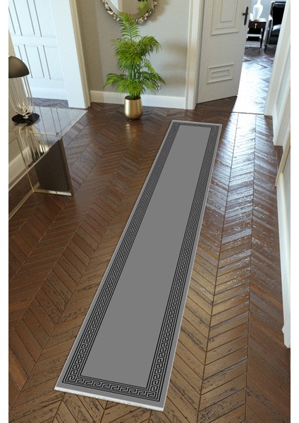 Yolluk Gri Kaymaz Kesme Yıkanabilir Ince Dijital Baskı Koridor Halısı