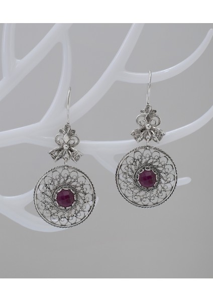 925 Ayar Gümüş Otantik El Işi Telkari Doğal Ruby Opak Yakut Taşlı Kadın Sarkaç Küpe fiyatları