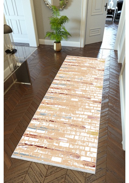 Yolluk Taş Mermer Bej Kaymaz Kesme Yıkanabilir Ince Dijital Baskı Koridor Halısı