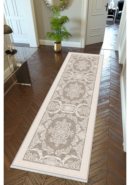 Yolluk Gri Kaymaz Kesme Yıkanabilir Ince Dijital Baskı Koridor Halısı