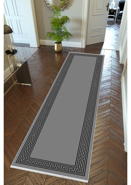 Yolluk Gri Kaymaz Kesme Yıkanabilir Ince Dijital Baskı Koridor Halısı