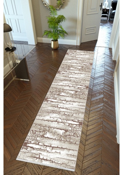 Yolluk Banyo Paspası Taş Desenli Gri Kahverengi Kaymaz Kesme Yıkanabilir Ince Koridor Halısı