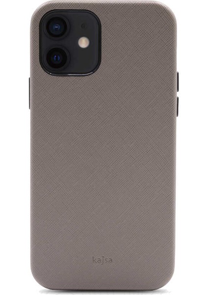Apple iPhone 12 Kılıf Kadife İç Yüzey Deri Görünüm Özel Tasarım Kajsa Woven Kapak Gri