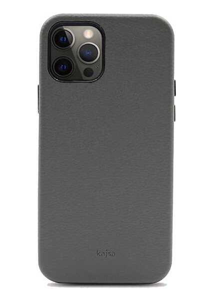 Apple iPhone 12 Pro Max Kılıf Kadife İç Yüzey Deri Görünüm Özel Tasarım Kajsa Litchi Kapak Gri