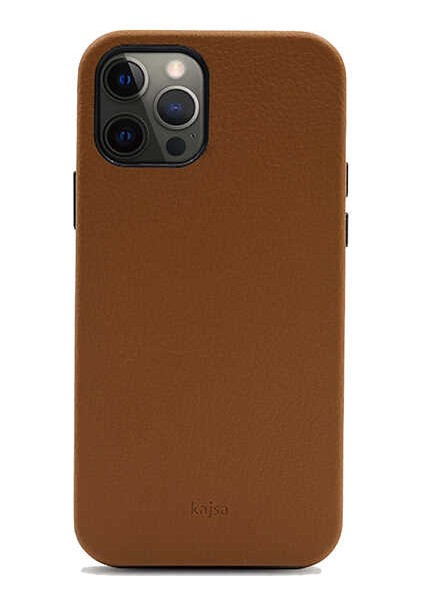 Apple iPhone 12 Pro Max Kılıf Kadife İç Yüzey Deri Görünüm Özel Tasarım Kajsa Litchi Kapak Kahverengi
