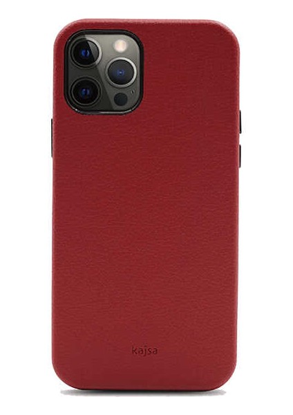 Apple iPhone 12 Pro Max Kılıf Kadife İç Yüzey Deri Görünüm Özel Tasarım Kajsa Litchi Kapak Kırmızı