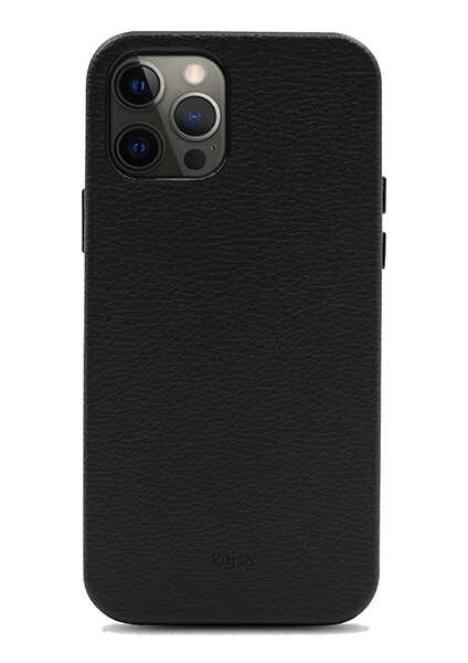 Apple iPhone 12 Pro Max Kılıf Kadife İç Yüzey Deri Görünüm Özel Tasarım Kajsa Litchi Kapak Siyah