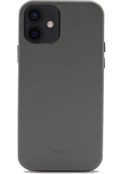 Apple iPhone 12 Kılıf Kadife İç Yüzey Deri Görünüm Özel Tasarım Kajsa Litchi Kapak Gri