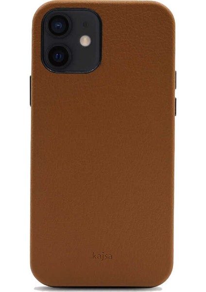 Apple iPhone 12 Kılıf Kadife İç Yüzey Deri Görünüm Özel Tasarım Kajsa Litchi Kapak Kahverengi