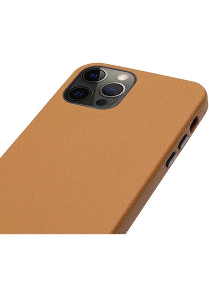 Apple iPhone 12 Kılıf Kadife İç Yüzey Deri Görünüm Özel Tasarım Kajsa Litchi Kapak Kahverengi modelleri
