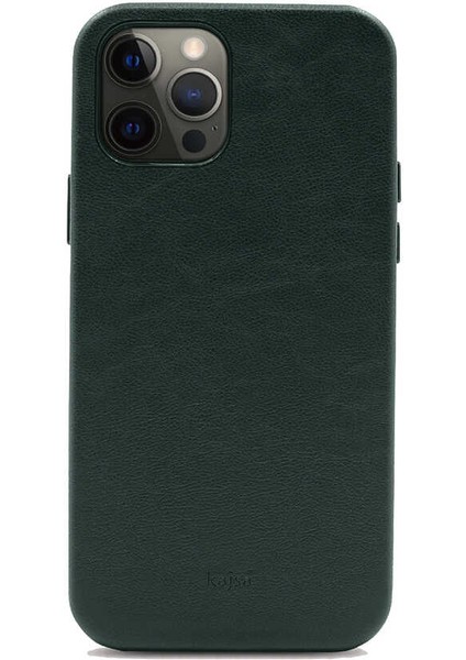 Apple iPhone 12 Pro Max Kılıf Kadife İç Yüzey Deri Görünüm Özel Tasarım Kajsa Crazy Horse Kapak Yeşil