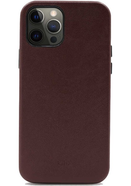Apple iPhone 12 Pro Kılıf Kadife İç Yüzey Deri Görünüm Özel Tasarım Kajsa Crazy Horse Kapak Bordo
