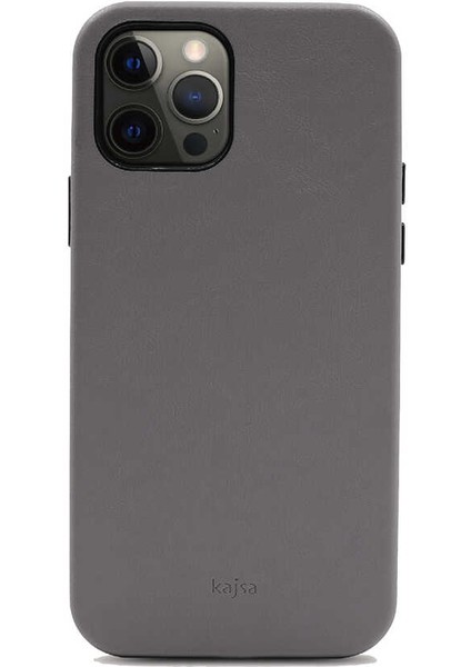 Apple iPhone 12 Pro Kılıf Kadife İç Yüzey Deri Görünüm Özel Tasarım Kajsa Crazy Horse Kapak Gri