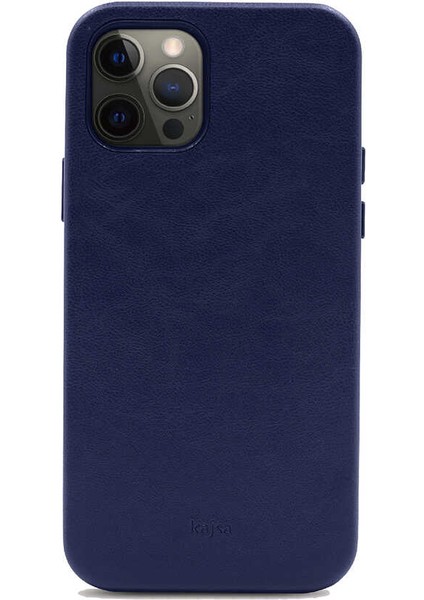 Apple iPhone 12 Pro Kılıf Kadife İç Yüzey Deri Görünüm Özel Tasarım Kajsa Crazy Horse Kapak Mavi