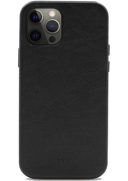 Apple iPhone 12 Pro Kılıf Kadife İç Yüzey Deri Görünüm Özel Tasarım Kajsa Crazy Horse Kapak Siyah