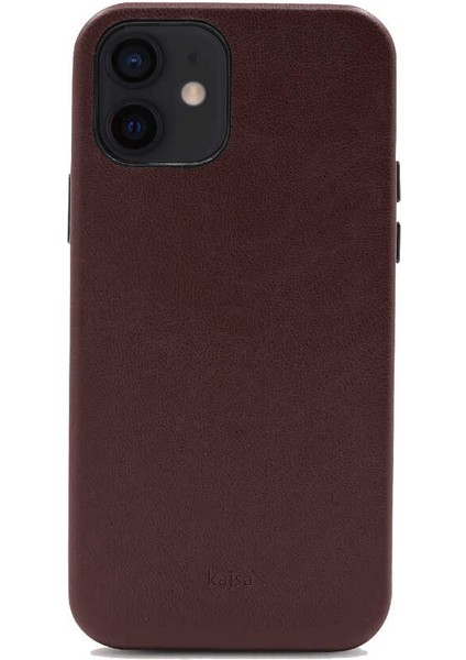 Apple iPhone 12 Kılıf Kadife İç Yüzey Deri Görünüm Özel Tasarım Kajsa Crazy Horse Kapak Bordo