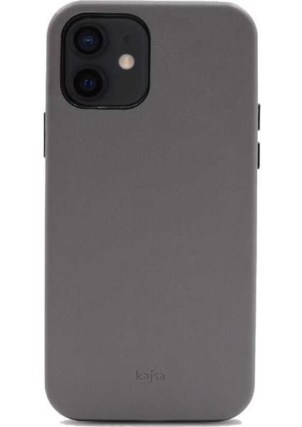 Apple iPhone 12 Kılıf Kadife İç Yüzey Deri Görünüm Özel Tasarım Kajsa Crazy Horse Kapak Gri