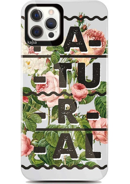 Apple iPhone 12 Pro Max Kılıf Çiçek ve Yazı Tasarımlı Kajsa Floral Kapak NO2 Renkli