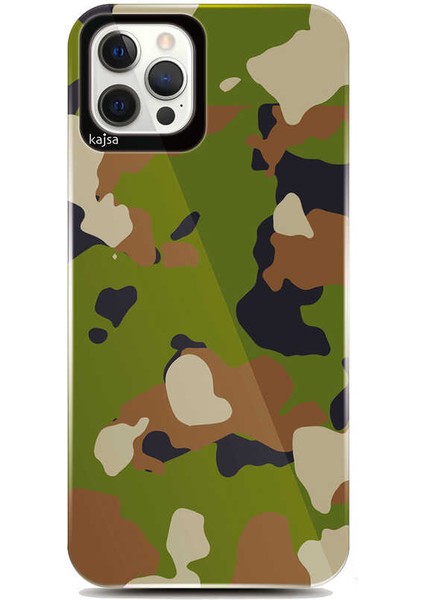 Apple iPhone 12 Pro Max Kılıf Kamuflaj Tasarım Kajsa Camo Kapak NO3 Renkli