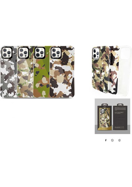 Apple iPhone 12 Kılıf Kamuflaj Tasarım Kajsa Camo Kapak NO2 Renkli modelleri