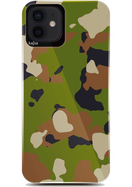 Apple iPhone 12 Kılıf Kamuflaj Tasarım Kajsa Camo Kapak NO3 Renkli