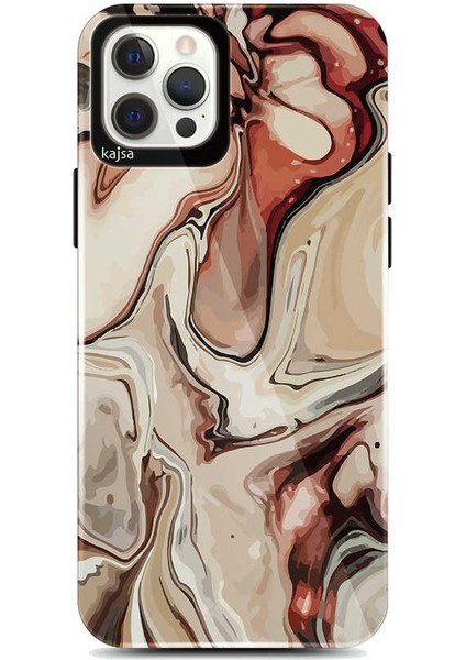 Apple iPhone 12 Pro Kılıf Ebru Sanatı Tasarımlı Kajsa Lava Kapak NO1 Renkli