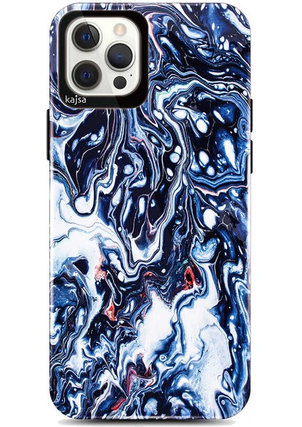 Apple iPhone 12 Pro Kılıf Ebru Sanatı Tasarımlı Kajsa Lava Kapak NO2 Renkli