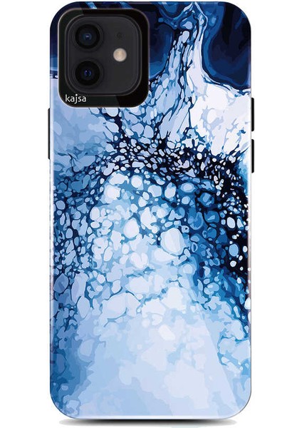 Apple iPhone 12 Kılıf Ebru Sanatı Tasarımlı Kajsa Lava Kapak NO3 Renkli