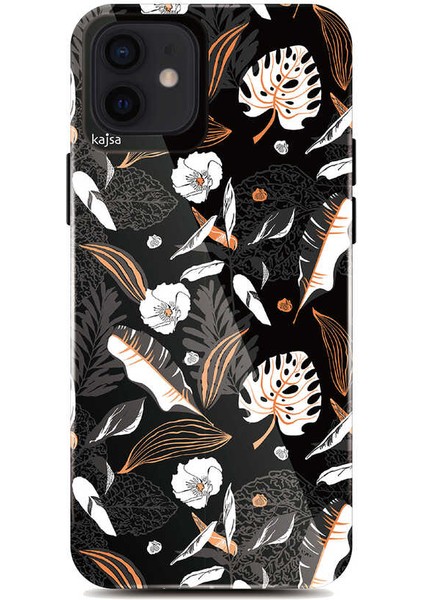 Apple iPhone 12 Kılıf Çiçek Tasarımlı Kajsa Botanic Kapak NO2 Renkli