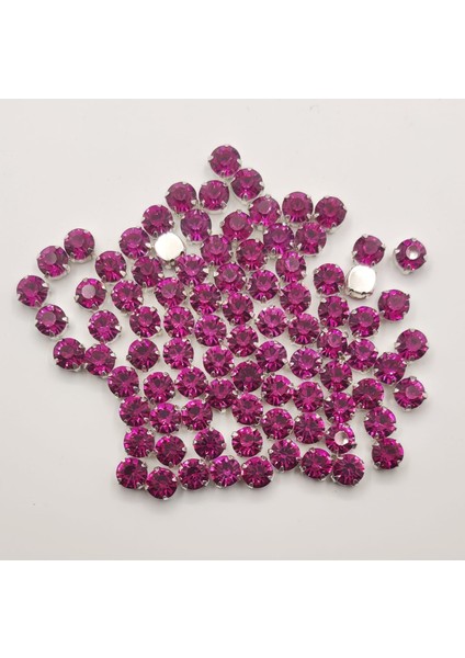 8 mm Kasalı Dikme Cam Taş Fuşya 25 Adet