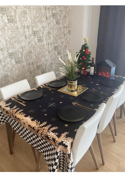 Yılbaşı Siyah Sarı Desenli Masa Örtüsü