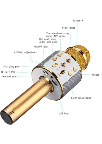 Ios Android Telefon Bilgisayar Karaoke Içın Hoparlörlü El Kablosuz Bluetooth Mikrofon (Yurt Dışından)