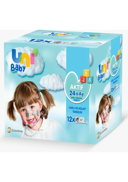 Uni Baby Aktif Islak Mendil 12 x 52 Yaprak