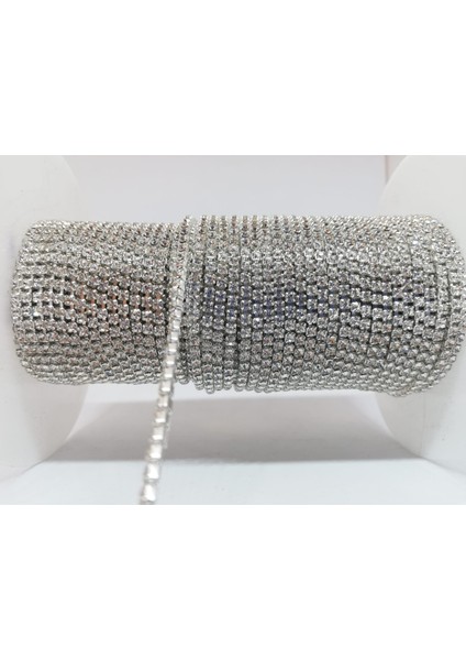 Ss8-2 mm Kristal Cam Taşlı Sık Şerit Beyaz 1 Metre