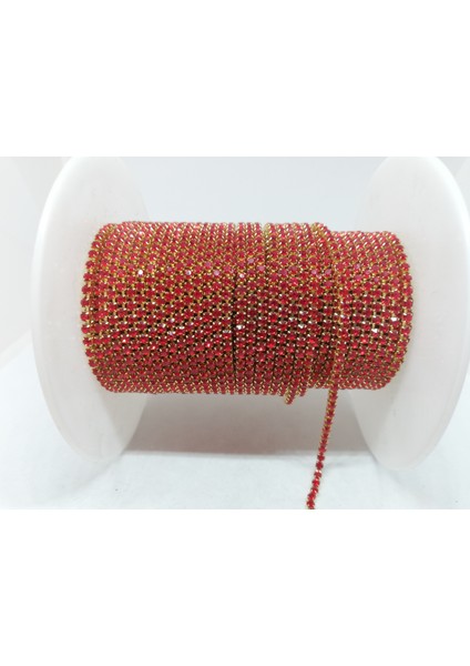 Ss8-2 mm Kristal Cam Taşlı Sık Şerit Kırmızı 5 Metre