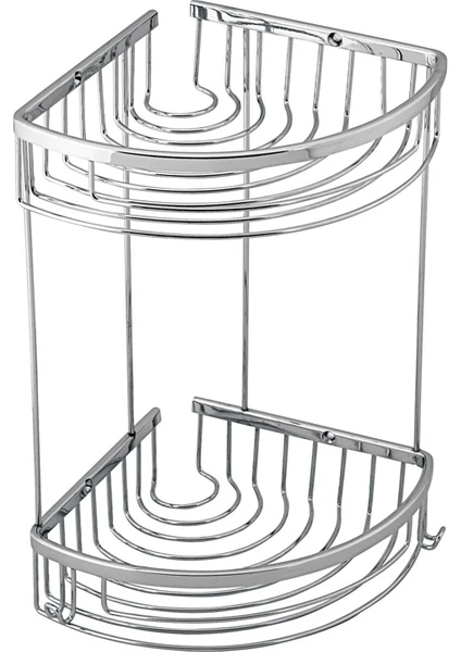 Renk Yapı Lüx Paslanmaz Oval Prinç Krom 2 Katlı Duş Banyo Köşe Rafı