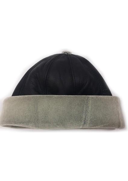 Koyun Kürkü Tasarımlı Gri Deri Şapka