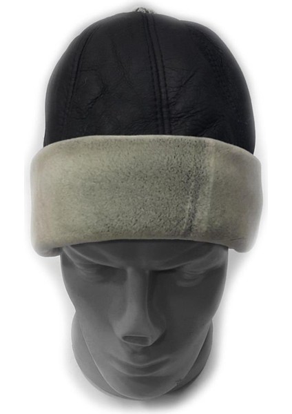 Koyun Kürkü Tasarımlı Gri Deri Şapka modelleri