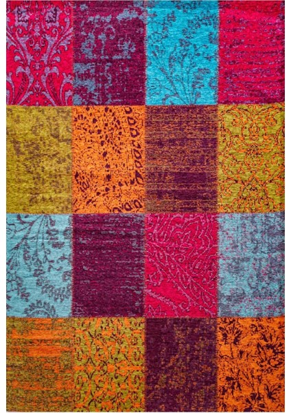 Jasmine Orange Patchwork Dokuma Kilim Çok Renkli Kaymaz