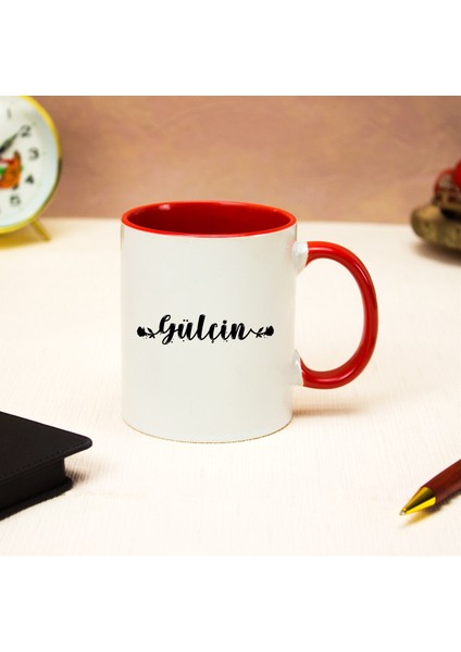 Isme Özel Kırmızı Kulplu Kupa Bardak - Siyah Gül Temalı fiyatları