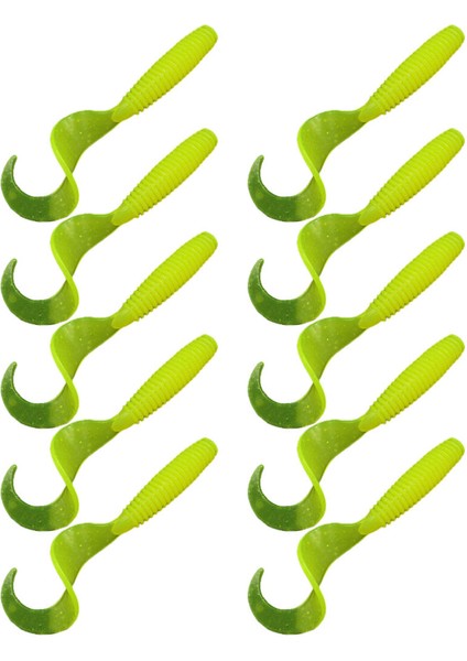 10 Adet Aydınlık Plastik Grub Yumuşak Solucan Balıkçılık Cazibesi Mikro Jig Baş Aracı Sarı