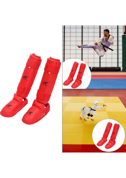 Shin Muhafızları Bacak Instep Koruyucu Karate Koruyucu Dişli Kung Fu Destek Bağlantı Kırmızı S