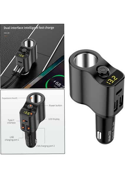 Hızlı 3.0 Araç Şarj Cihazı Fm Verici Multiport Mp3 Ses Adaptörü Tipi-C Limanı