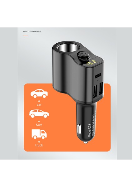 Hızlı 3.0 Araç Şarj Cihazı Fm Verici Multiport Mp3 Ses Adaptörü Tipi-C Limanı