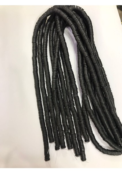 Livza Bijuteri 6mm Siyah Renk Polimer Kil Fimo Boncuk DIZISI,40CM Hamur Boncuk Fimo Dizi