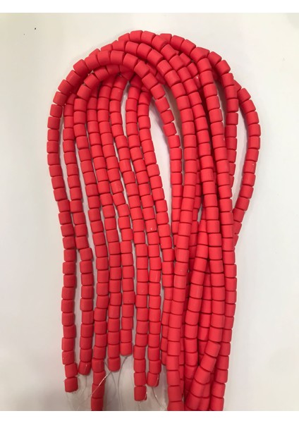 lino Boncuk, Kırmızı Renk Polimer Kil Lino Hamur Boncuk Dizisi,6mm Silindir 40CM