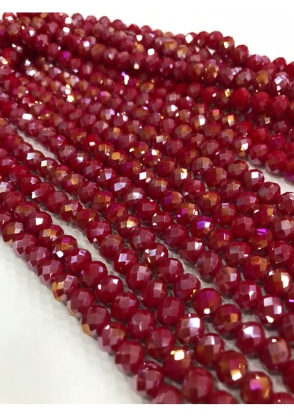 kristal Boncuk , Bordo Renk Kristal Boncuk Dizisi, mm Yuvarlak 40CM Dizi