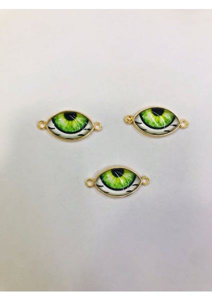 Sedef Göz Boncuk Model , Yeşil Renk , Sarı Gold Kaplama Takı Malzemesi 1 Adet