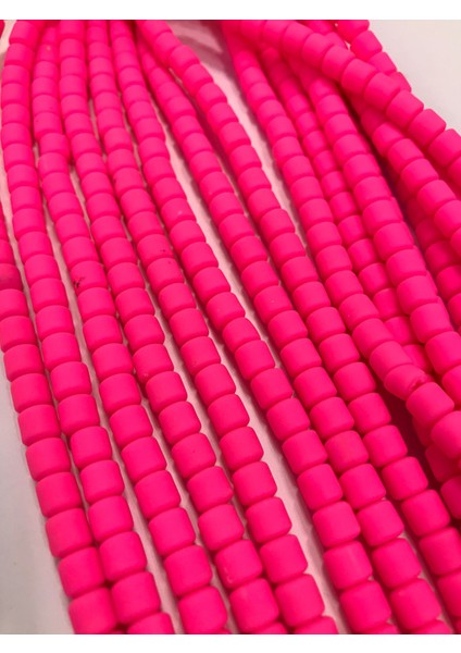 lino Boncuk, Pembe Renk Polimer Kil Lino Hamur Boncuk Dizisi,6mm Silindir 40CM
