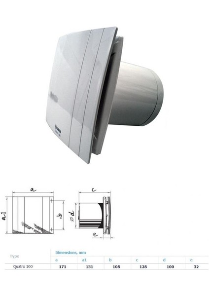 Quatro 100 Aspiratör Banyo Wc Tuvalet Havalandırma Fanları Dekoratif Ön Panel Tasarruflu Sessiz Agmair Agm Havalandırma